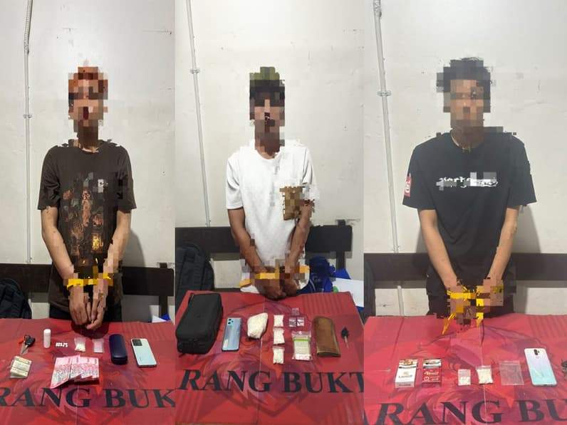 Ketiga pengedar sabu dia Kecamatan Tanah Grogot, diringkus Sat Resnarkoba Polres Paser. (Foto: Sat Resnarkoba Polres Paser)