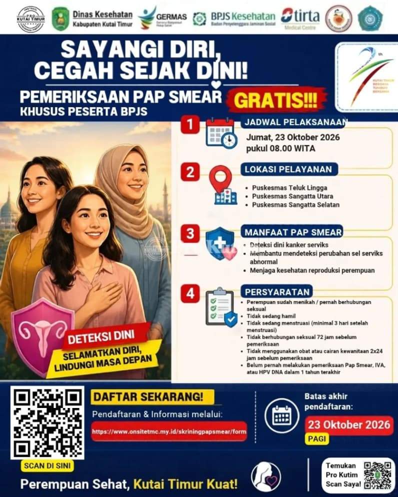 Flayer jadwal Pap Smear gratis oleh Pemerintah Kutai Timur. (Foto: Dok Prokopim Kutim)