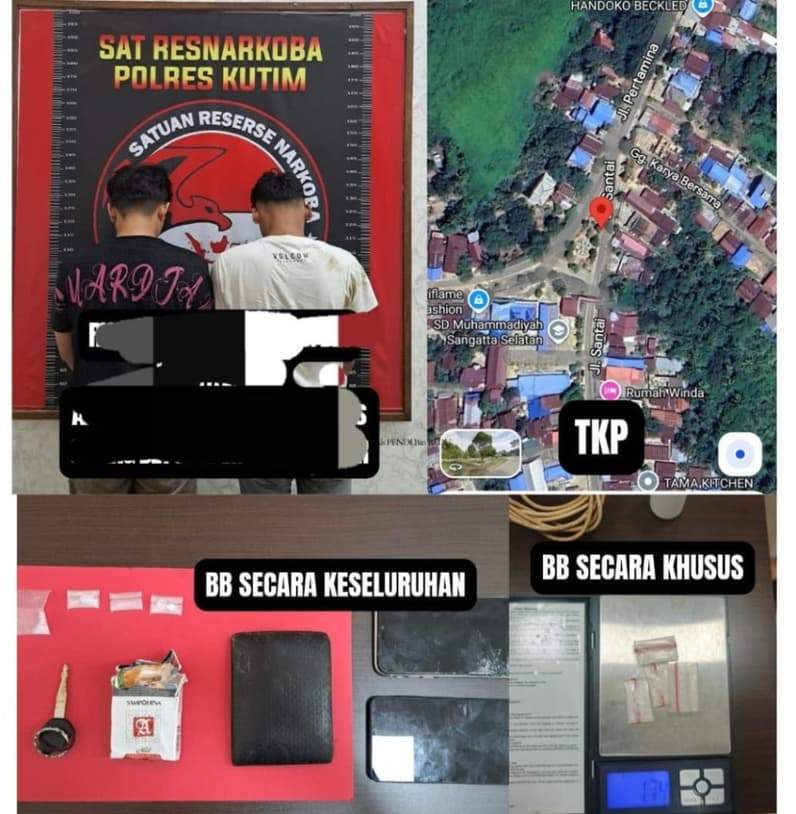 Terlihat pelaku dan BB narkotika jenis sabu yang di tangkap polisi. (Foto: Dok Polres Kutim)