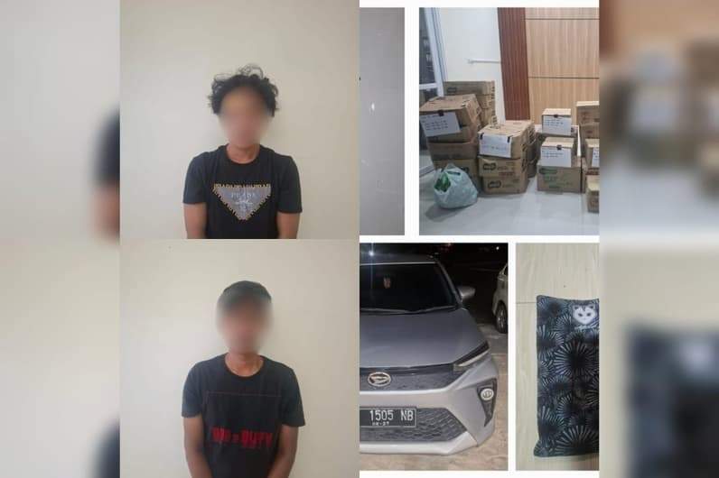 Dua pelaku bersama barang bukti yang berhasil diamankan personel Polres Nunukan atas kasus pencurian dengan pemberatan (Foto: Polres Nunukan)