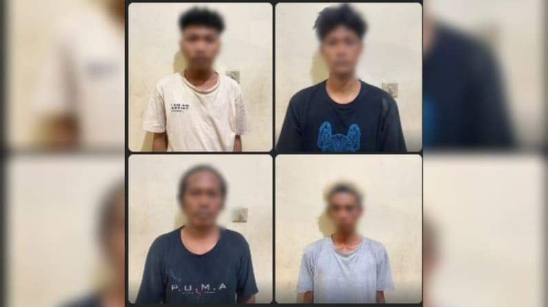 Empat terduga pelaku pencurian kabel tembaga di area HPK IKN diamankan Polsek Sepaku. (Foto: Polsek Sepaku).
