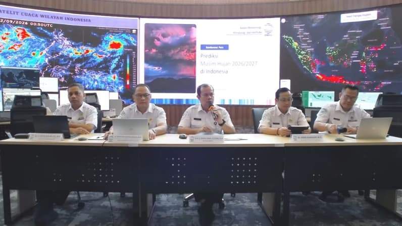 BMKG menggelar konferensi pers soal prediksi musim hujan melalui zoom meeting, Selasa (22/9/2026). (Foto: Tangkapan layar BMKG)
