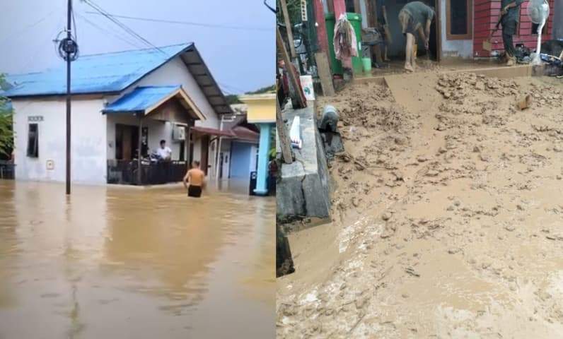 Penampakan bencana longsor dan banjir di wilayah Sambutan. (Foto: Warga Sambutan).
