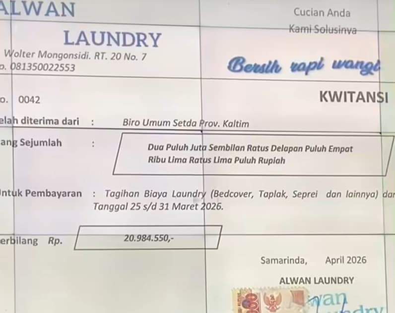 Pemprov Kaltim Klarifikasi soal penggunaan jasa laundry yang mencapai angka puluhan juta. (Foto: Herdi/Pusaranmedia.com).
