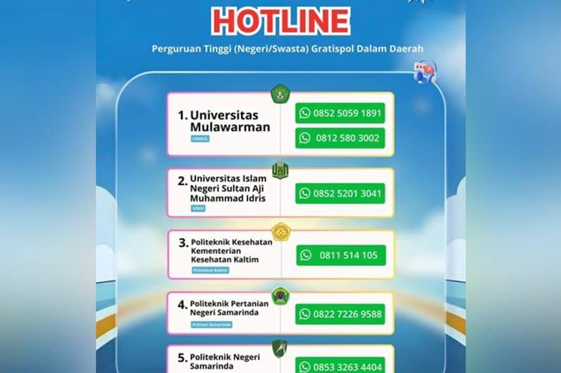 Flyer hotline perguruan tinggi Negeri/Swasta Gratispol Dalam Daerah. (Foto: Gratispol Official)