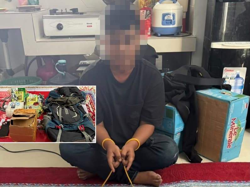 Polda Kaltim mengamankan AH yang diduga membawa sabu beserta barang bukti. (Foto: Ditresnarkoba Polda Kaltim)