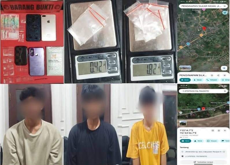 Tiga terduga pengedar narkoba telah diamankan di Mapolres PPU. (Foto: Satresnarkoba Polres PPU).