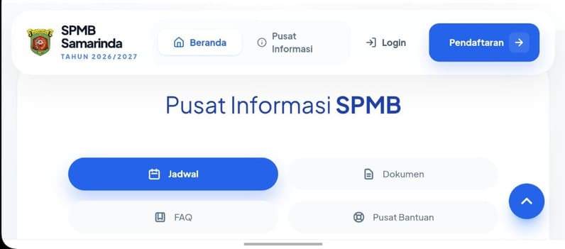 Tampilan website SPMB Kota Samarinda tahun ajaran 2026/2027. (Foto: Tangkapan layar)