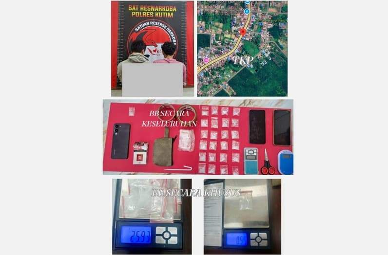 Barang Bukti serta dua orang dugaan pelaku diamankan Polres Kutim. (Foto: Dok.Polres Kutim)