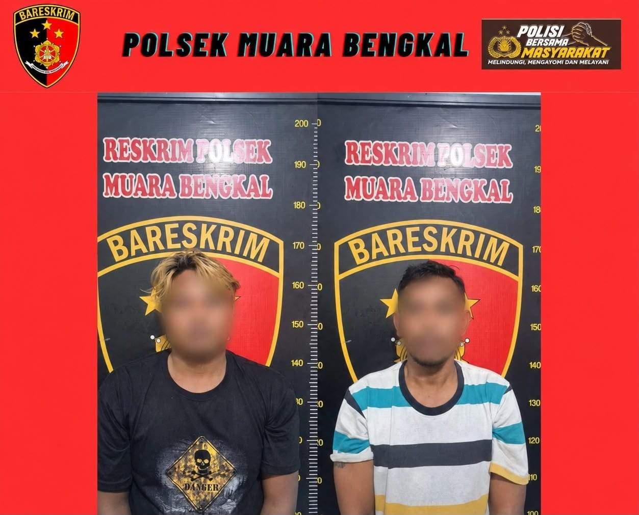 Dua orang diaman Polsek Muara Bengkal Kutai Timur atas dugaan peredaran narkotika. (Foto: Dok Polres Kutim)