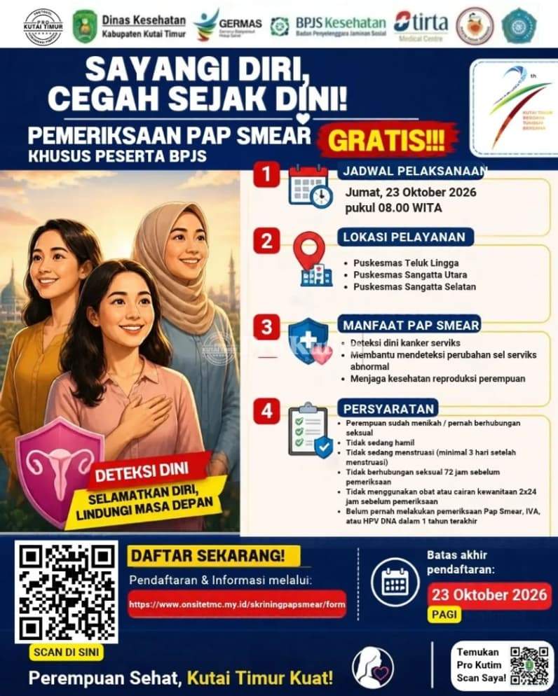 Flayer jadwal Pap Smear gratis oleh Pemerintah Kutai Timur. (Foto: Dok Prokopim Kutim)