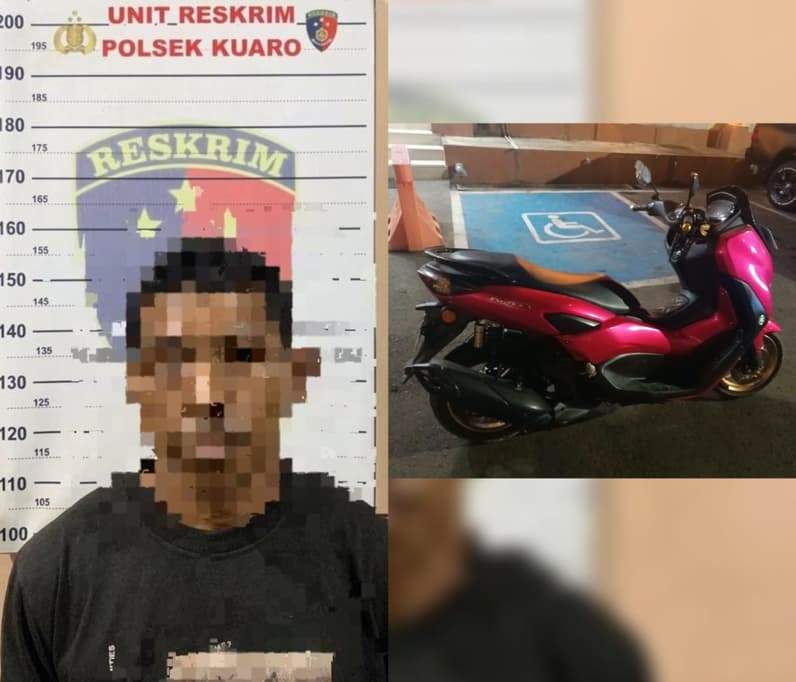 Tersangka dan barang bukti pencurian motor Yamaha NMAX oleh tersangka DS. (Foto : Dok Polres Paser)