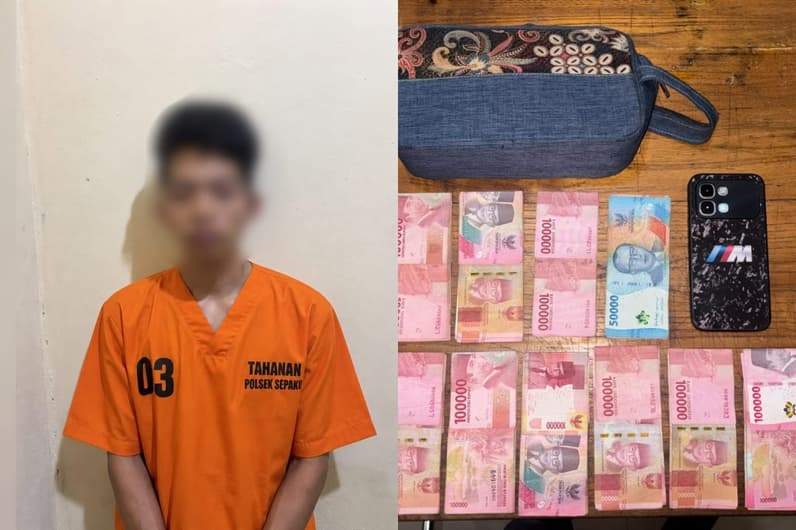 H (20), terduga pelaku pencurian uang di toko sembako di Desa Sukaraja, Kecamatan Sepaku, PPU telah diamankan di Polsek Sepaku. (Foto: Polsek Sepaku).