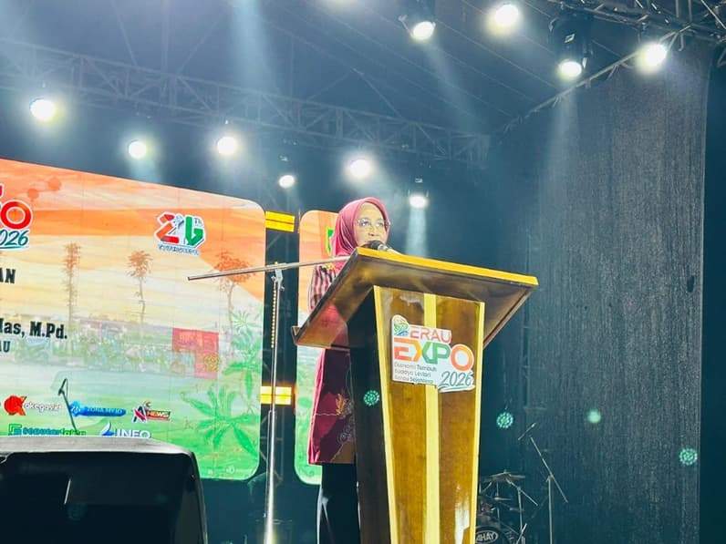 Bupati Berau, Sri Juniarsih Mas saat sambutan di malam penutupan Berau Expo 2026. (Foto: Nur Hidayah/ Pusaranmedia.com)