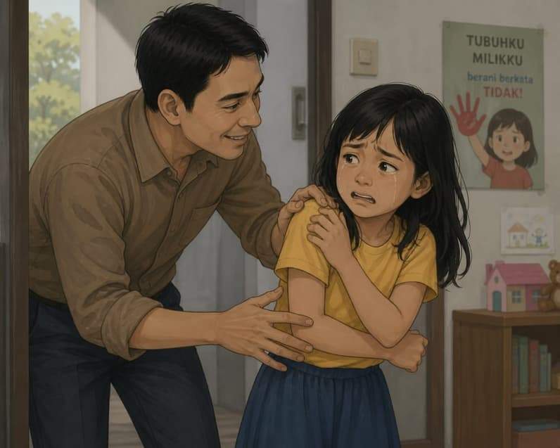 Ilustrasi Ai seorang anak menjadi korban pelecehan (Foto: Aswin/pusaranmedia.com)