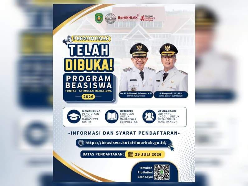 Flayer pengumuman program beasiswa Kutai Timur. (Foto: Dok Prokopim Kutim)