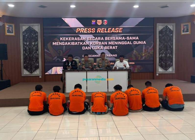 Press rilis penangkapan tersangka pengroyokan di wilayah kecamatan tabang. (Foto: Aswin/Pusaranmedia.com)