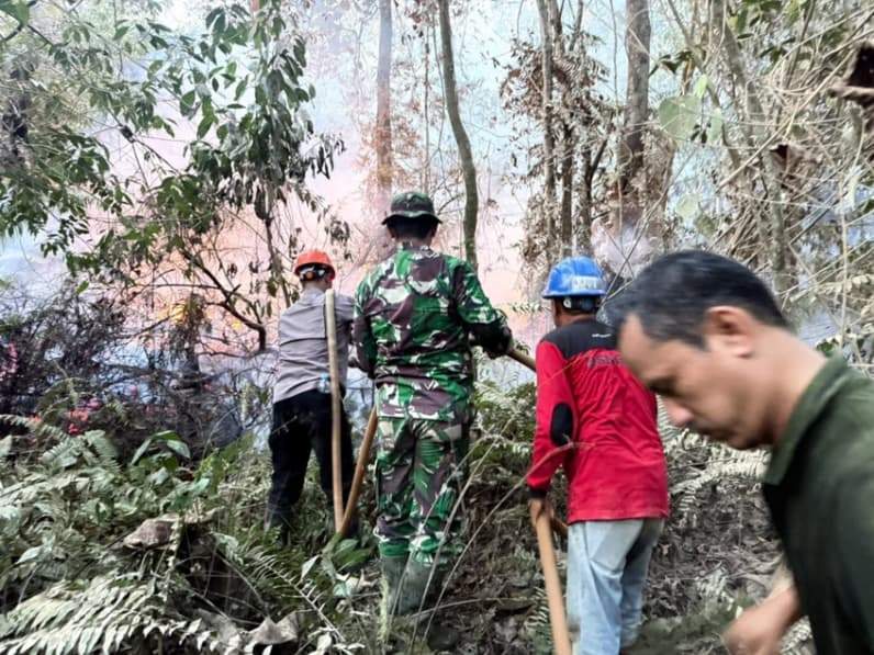 Terlihat tim gabungan saat melakukan pemadaman api di hutan Kecamatan Kongbeng. (Foto: Dok.Polres Kutim)