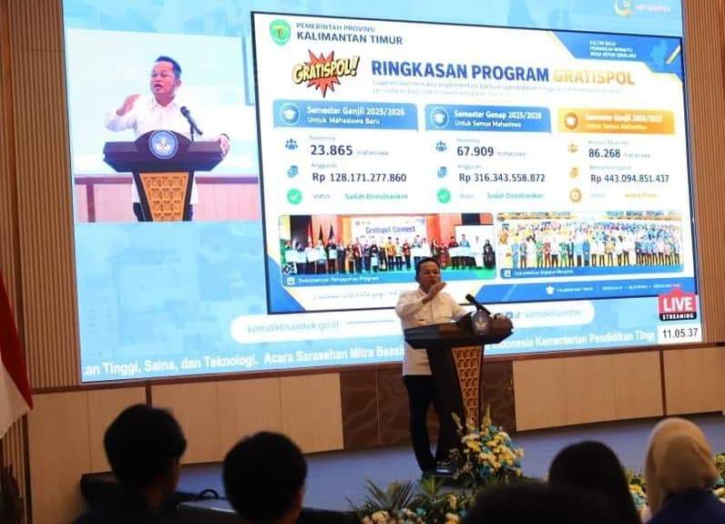 Gubernur Kaltim menjelaskan manfaat Program Gratispol di acara Sarasehan Mitra Beasiswa “SatuBeasiswa Indonesia” garapan Kementerian Pendidikan Tinggi, Sains, dan Teknologi, di Jakarta. (Foto: Pemprov Kaltim).