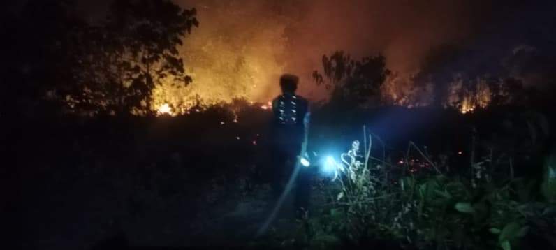 Kebakaran lahan terjadi di Kelurahan Sanipah, RT 10, Kecamatan Samboja, Kabupaten Kutai Kartanegara (Kukar), Kamis (6/8/2026) malam. (Foto: Damkar Samboja)